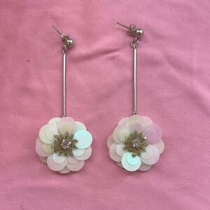 Elegant Floral Drop Earrings in Pink and Silver